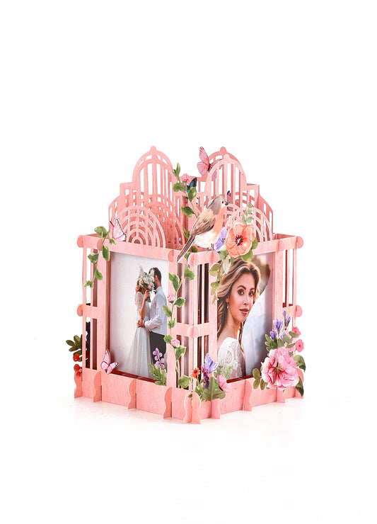 Colorful pink cage three-dimensional photo frame with flowers