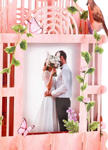 Colorful pink cage three-dimensional photo frame with flowers