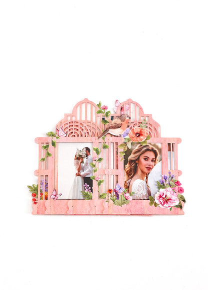 Colorful pink cage three-dimensional photo frame with flowers