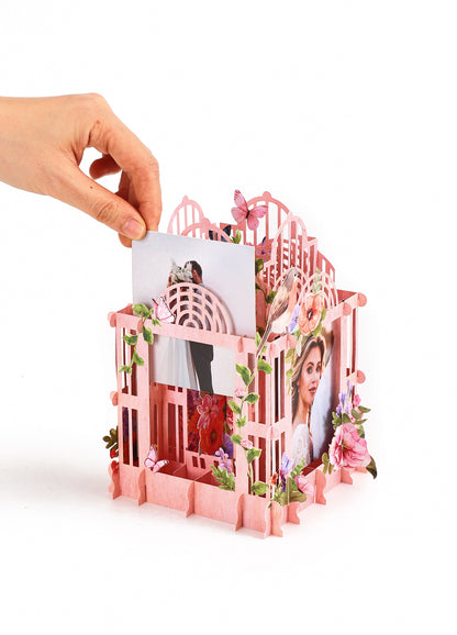 Colorful pink cage three-dimensional photo frame with flowers