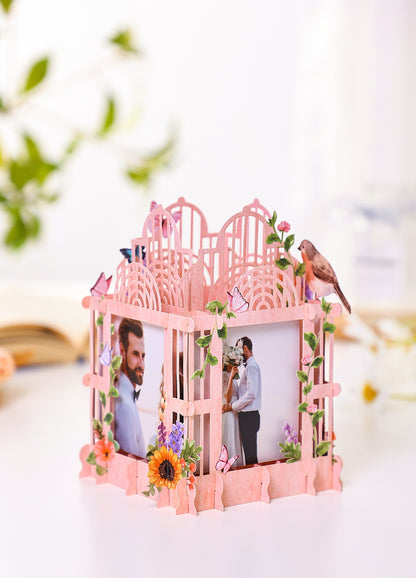 Colorful pink cage three-dimensional photo frame with flowers