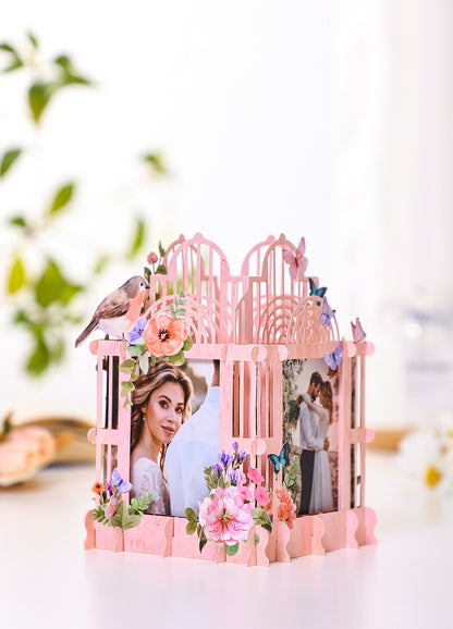 Colorful pink cage three-dimensional photo frame with flowers