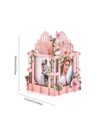 Colorful pink cage three-dimensional photo frame with flowers