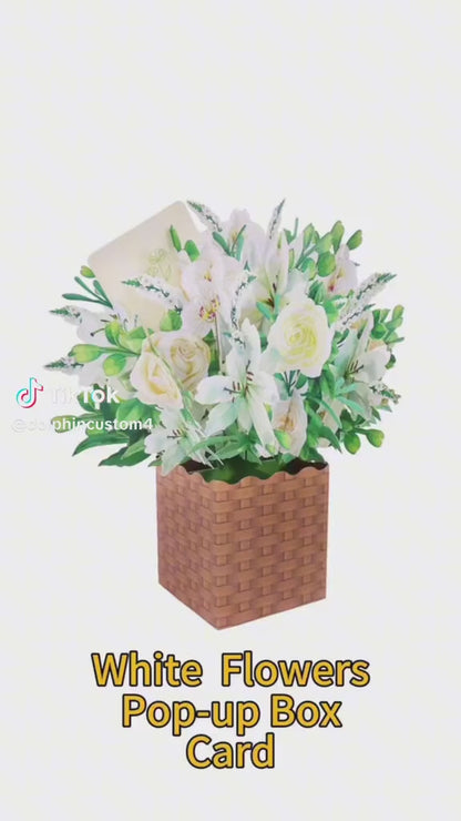 White Flowers Pop-Up Box Card