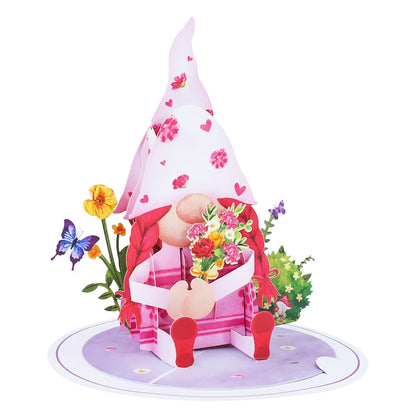 Pink Floral Gnome Pop-Up Card