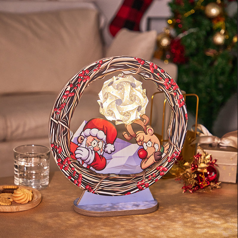 Santa and Elk 3D Paper Carving Lamp  Night Lights