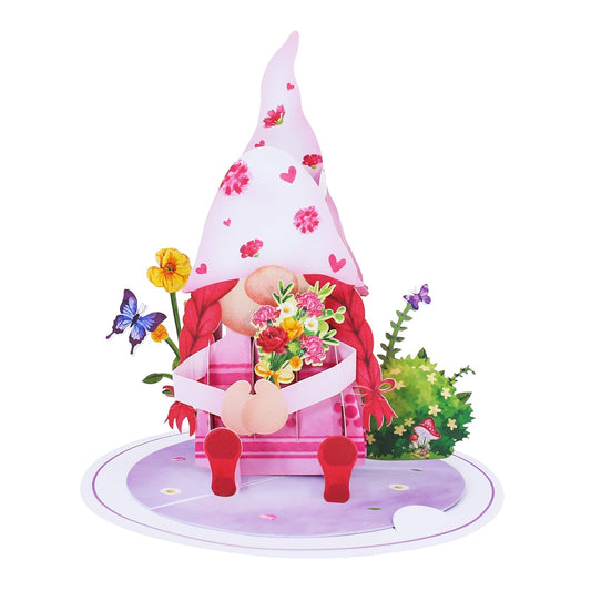 Pink Floral Gnome Pop-Up Card