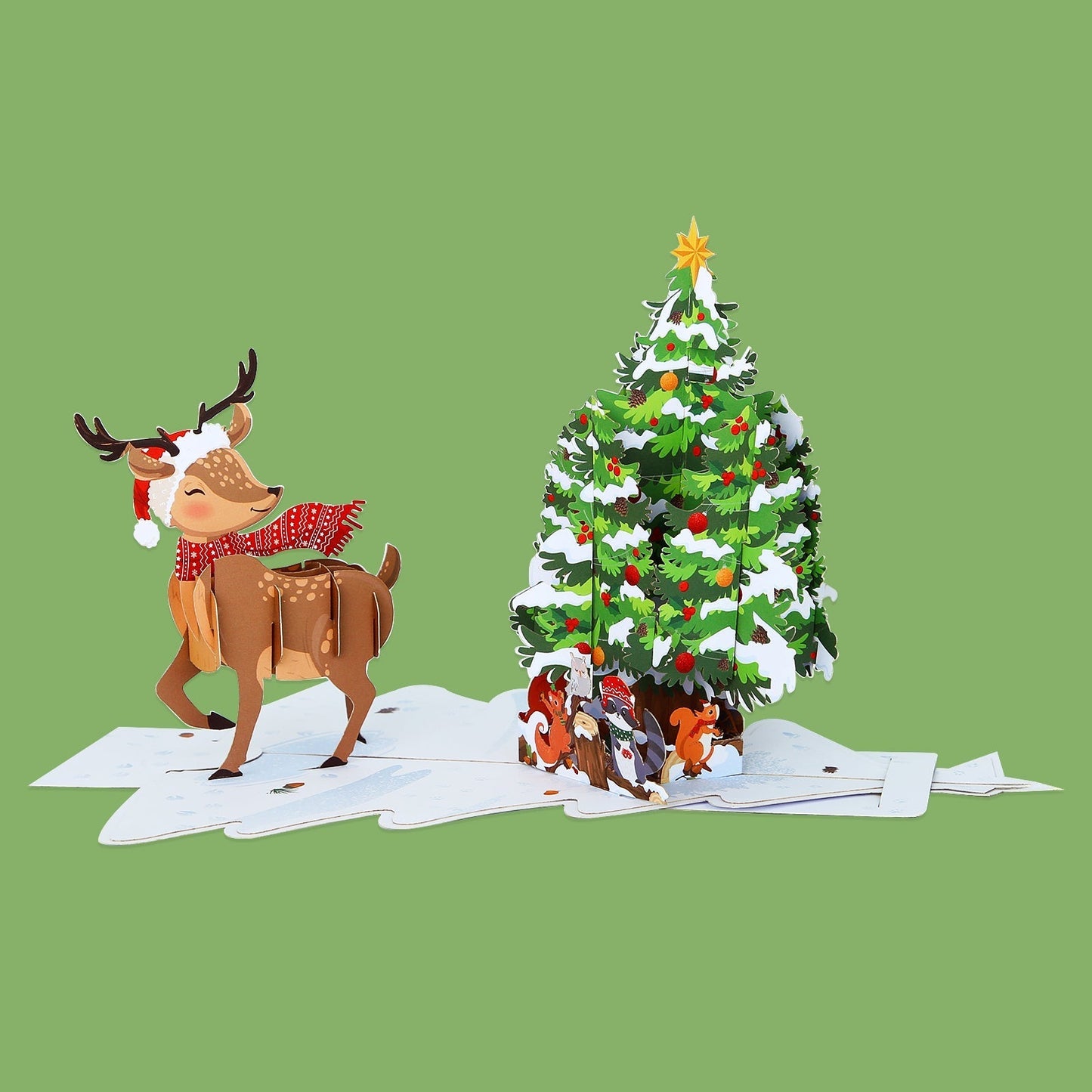 Christmas Tree with Reindeer Pop-Up Cards Ornament