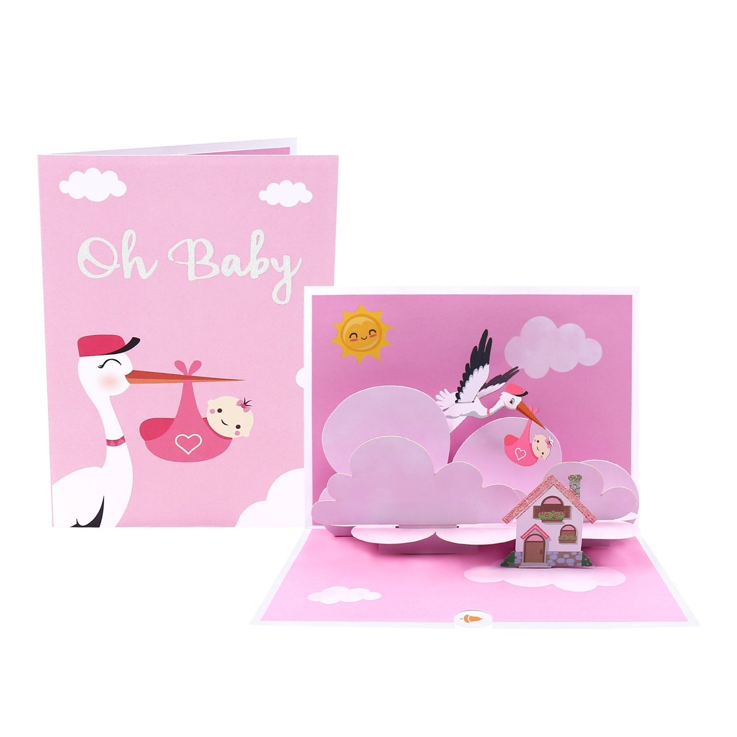 Baby Shower Stork and Baby Cards Pink