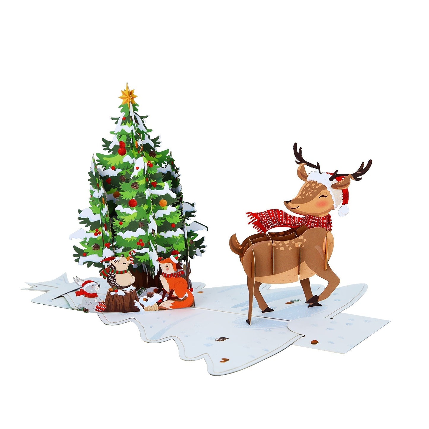 Christmas Tree with Reindeer Pop-Up Cards Ornament