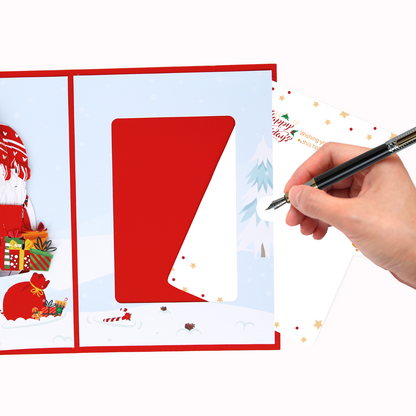 Christmas Gnome Red Elf Pop-Up Card with Ornament