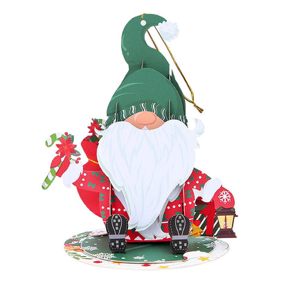 Christmas Gnome Green Elf Pop-Up Card with Ornament