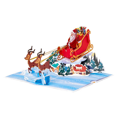 Santa Claus Riding His Sleigh Pop-Up Card