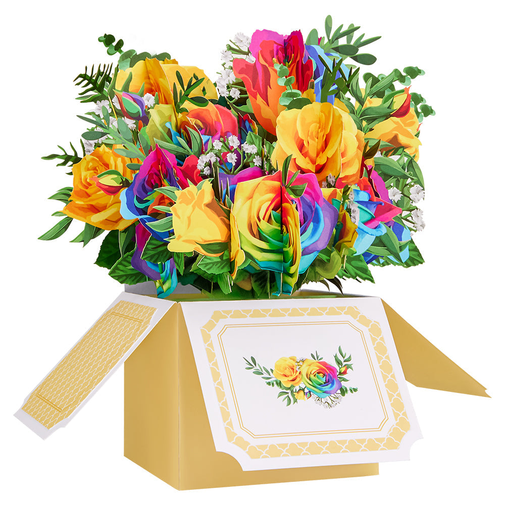 Wild Rainbow Roses Pop-Up Box Card