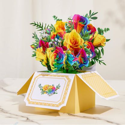 Wild Rainbow Roses Pop-Up Box Card