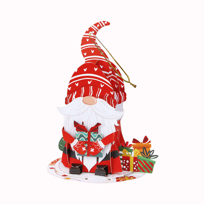 Christmas Gnome Red Elf Pop-Up Card with Ornament