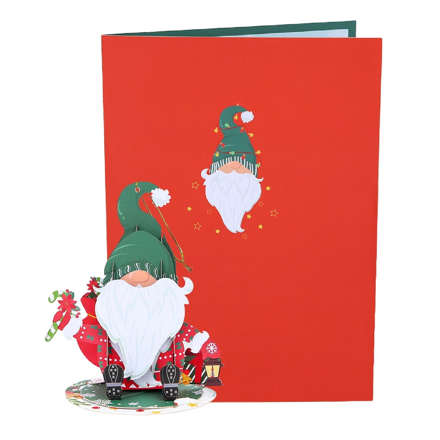 Christmas Gnome Green Elf Pop-Up Card with Ornament