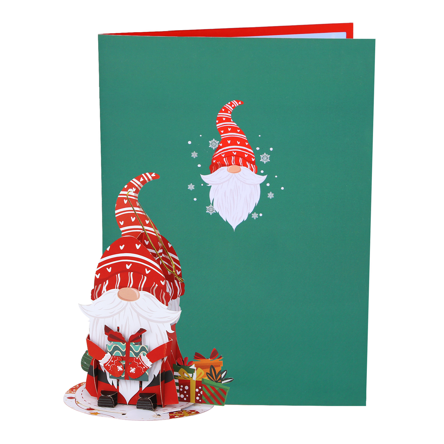 Christmas Gnome Red Elf Pop-Up Card with Ornament