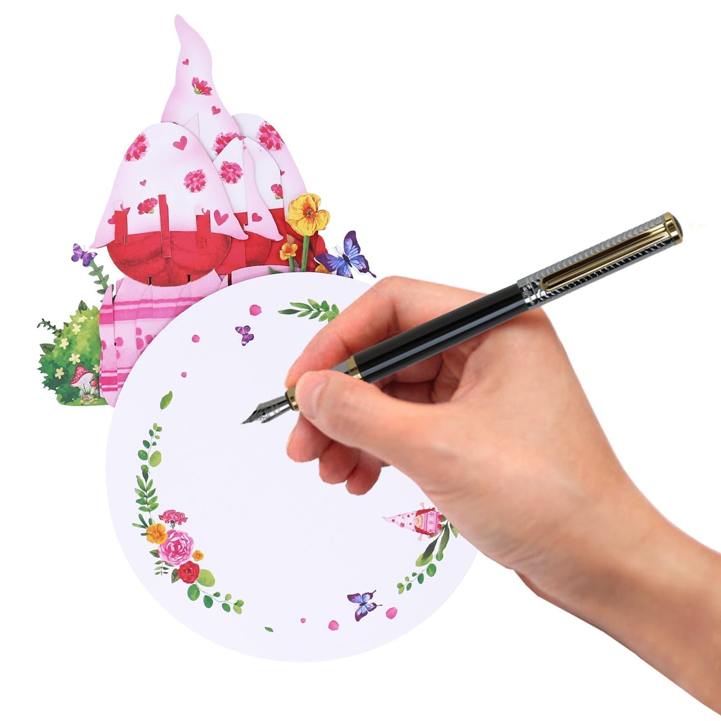 Pink Floral Gnome Pop-Up Card