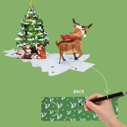 Christmas Tree with Reindeer Pop-Up Cards Ornament