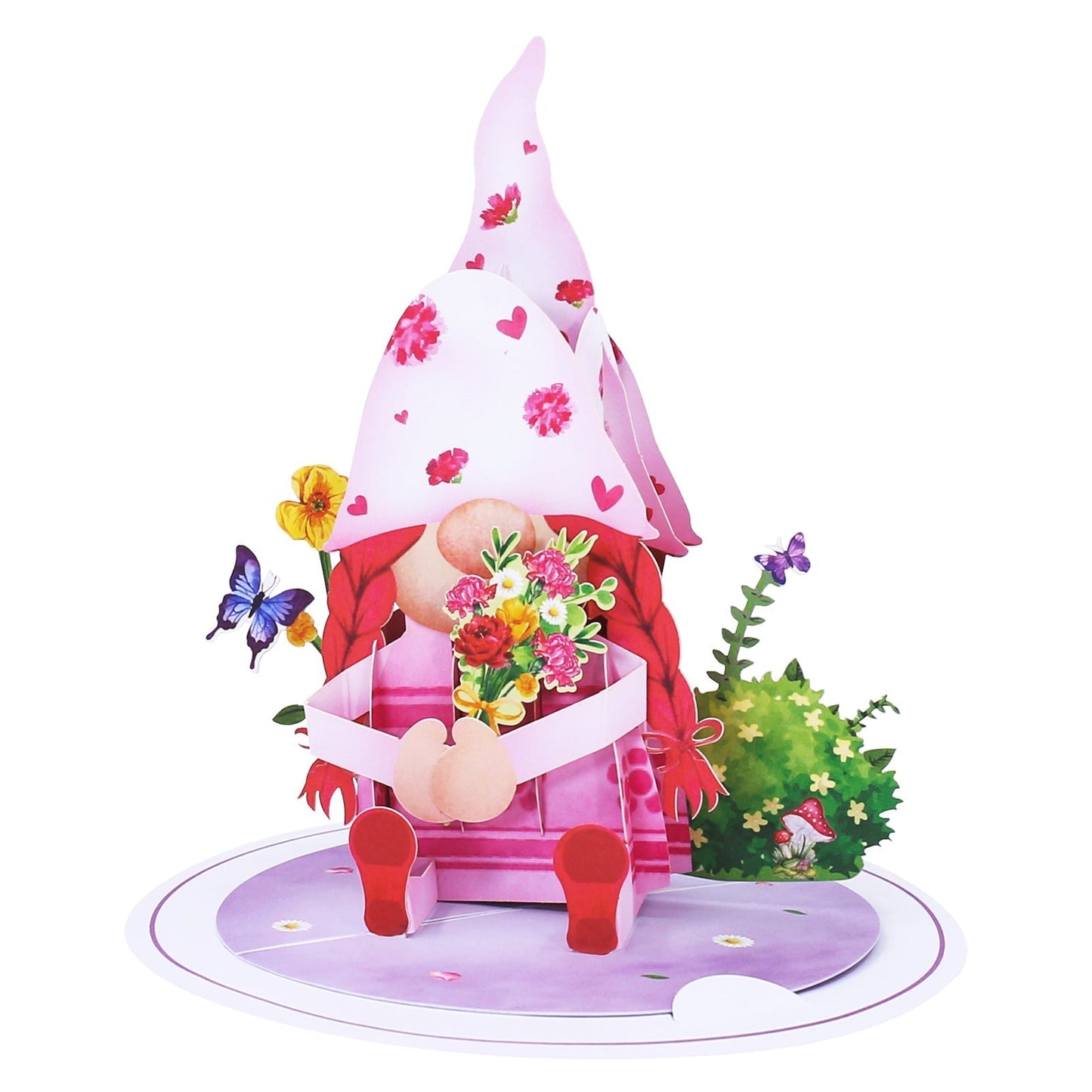 Pink Floral Gnome Pop-Up Card