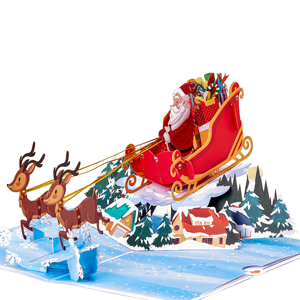 Santa Claus Riding His Sleigh Pop-Up Card