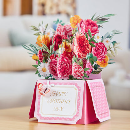 Mom's Pink Floral Pop-Up Box Card