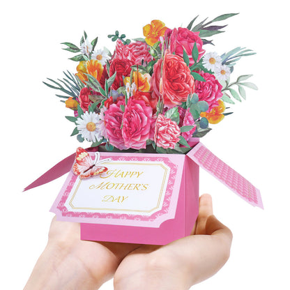 Mom's Pink Floral Pop-Up Box Card