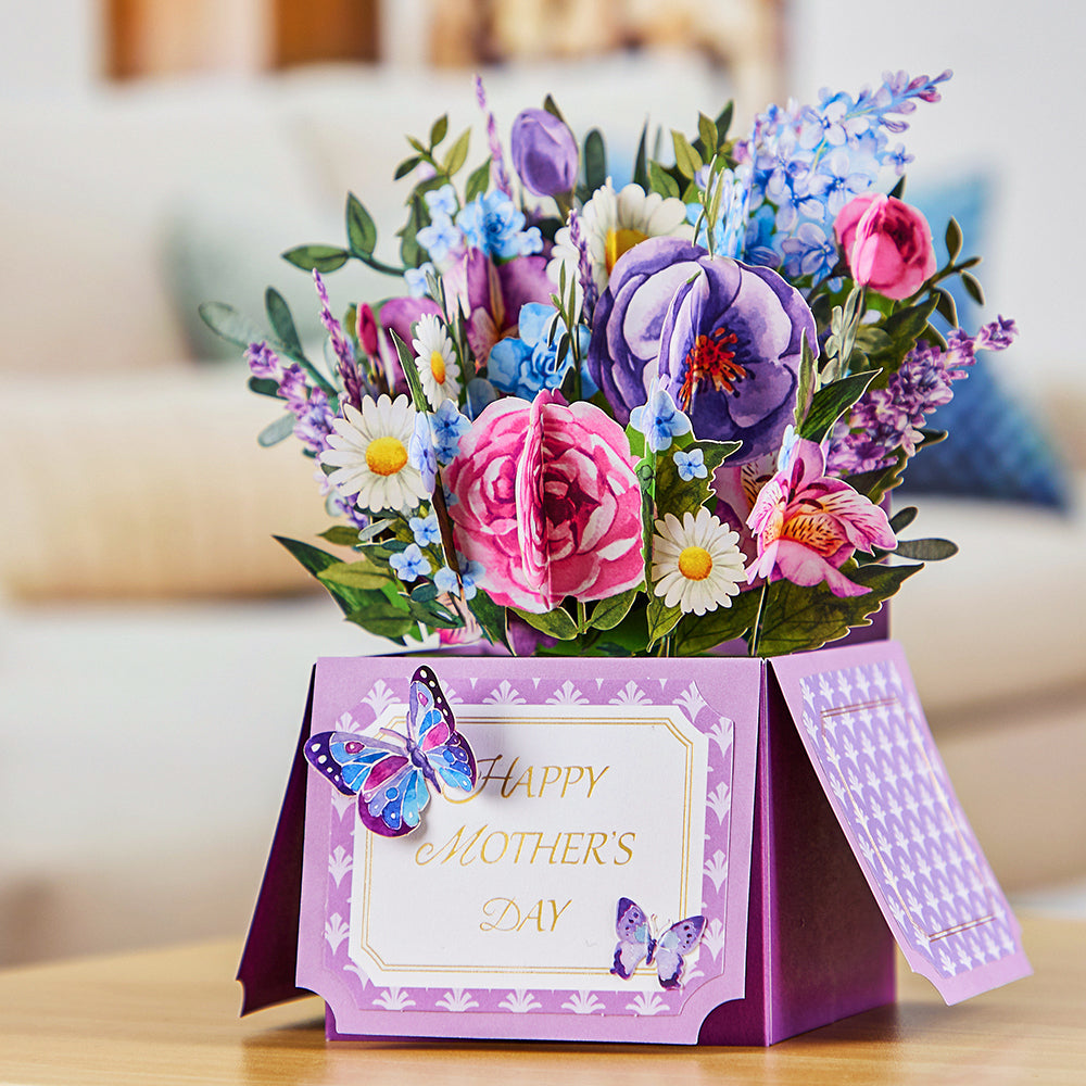 Mom's Purple Floral Pop-Up Box Card