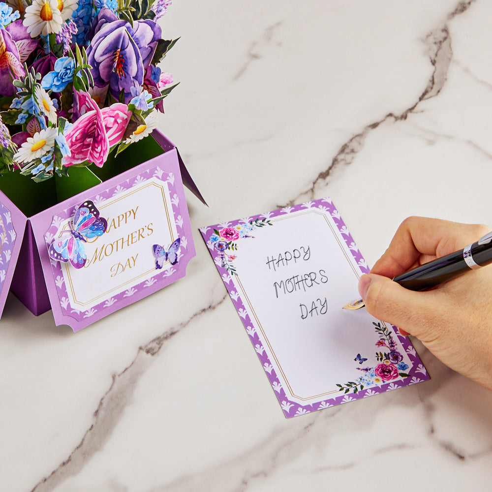 Mom's Purple Floral Pop-Up Box Card