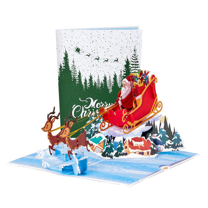 Santa Claus Riding His Sleigh Pop-Up Card