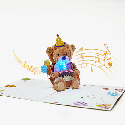 Lights & Music Birthday Teddy Bear Pop-Up Card